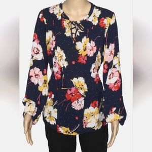 Old Navy Tunic Shirt Women's  Blue Floral Ballon Sleeve V-Neck Boho size S